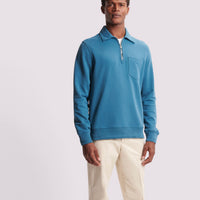 French Terry 1/4 Zip Collar Sweatshirt in Teal Blue