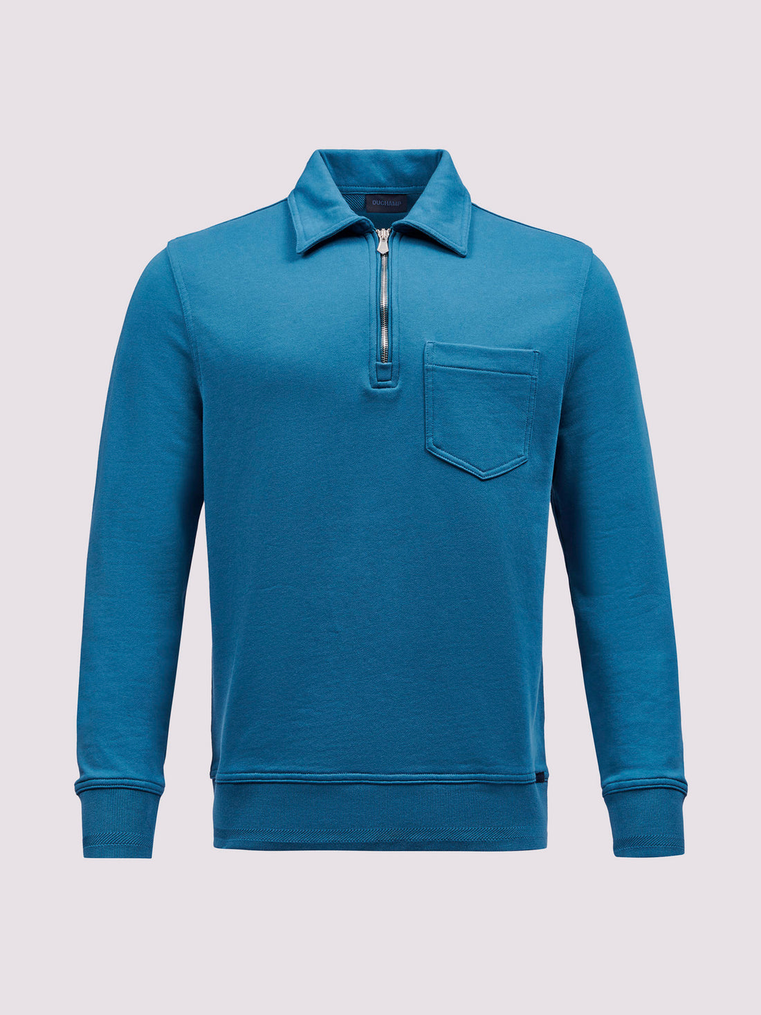 French Terry 1/4 Zip Collar Sweatshirt in Teal Blue