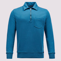 French Terry 1/4 Zip Collar Sweatshirt in Teal Blue