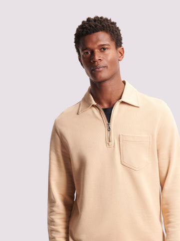 Duchamp Mens French Terry 1/4 Zip Collar Sweatshirt Warm Sand