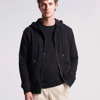 French Terry Zip Through Hooded Sweatshirt in Black