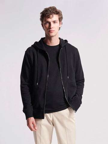 Duchamp Mens French Terry Zip Through Hoodie Sweatshirt Black