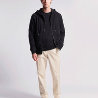 French Terry Zip Through Hooded Sweatshirt in Black