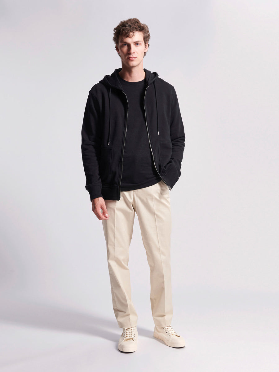 French Terry Zip Through Hooded Sweatshirt in Black