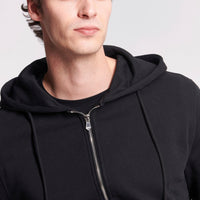 French Terry Zip Through Hooded Sweatshirt in Black