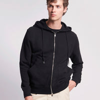 French Terry Zip Through Hooded Sweatshirt in Black