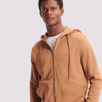 French Terry Zip Through Hooded Sweatshirt in Brown