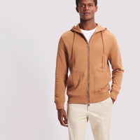 French Terry Zip Through Hooded Sweatshirt in Brown