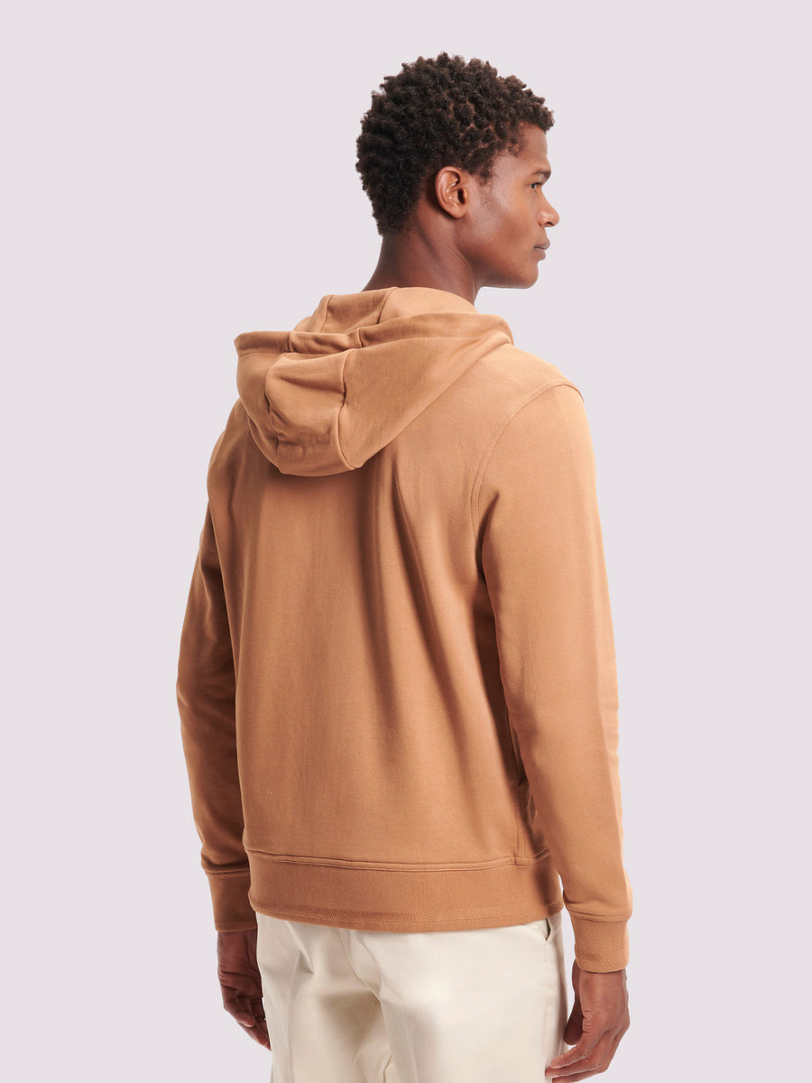 French Terry Zip Through Hooded Sweatshirt in Brown