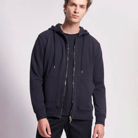 French Terry Zip Through Hooded Sweatshirt in Dark Navy