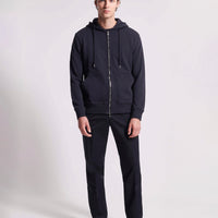 French Terry Zip Through Hooded Sweatshirt in Dark Navy