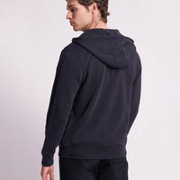 French Terry Zip Through Hooded Sweatshirt in Dark Navy