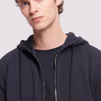 French Terry Zip Through Hooded Sweatshirt in Dark Navy