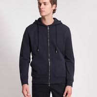 French Terry Zip Through Hooded Sweatshirt in Dark Navy