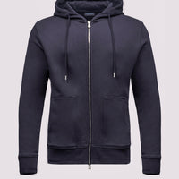 French Terry Zip Through Hooded Sweatshirt in Dark Navy