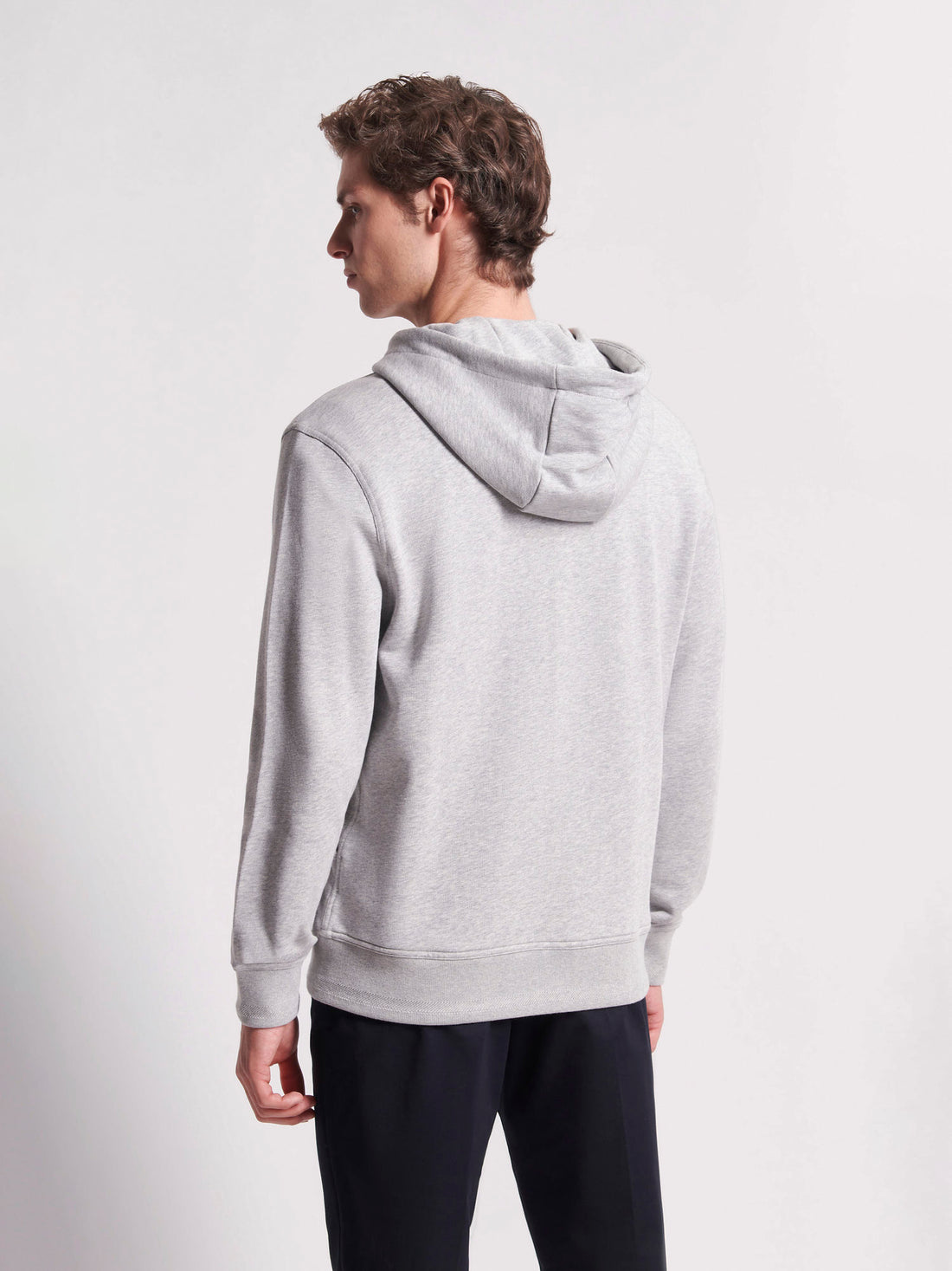 French Terry Zip Through Hooded Sweatshirt in Grey Marl