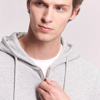 French Terry Zip Through Hooded Sweatshirt in Grey Marl