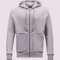 French Terry Zip Through Hooded Sweatshirt in Grey Marl