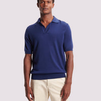 Duchamp Mens Merino Wool Riviera Polo Shirt Medieval Blue