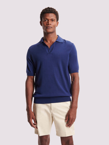 Duchamp Mens Merino Wool Riviera Polo Shirt Medieval Blue