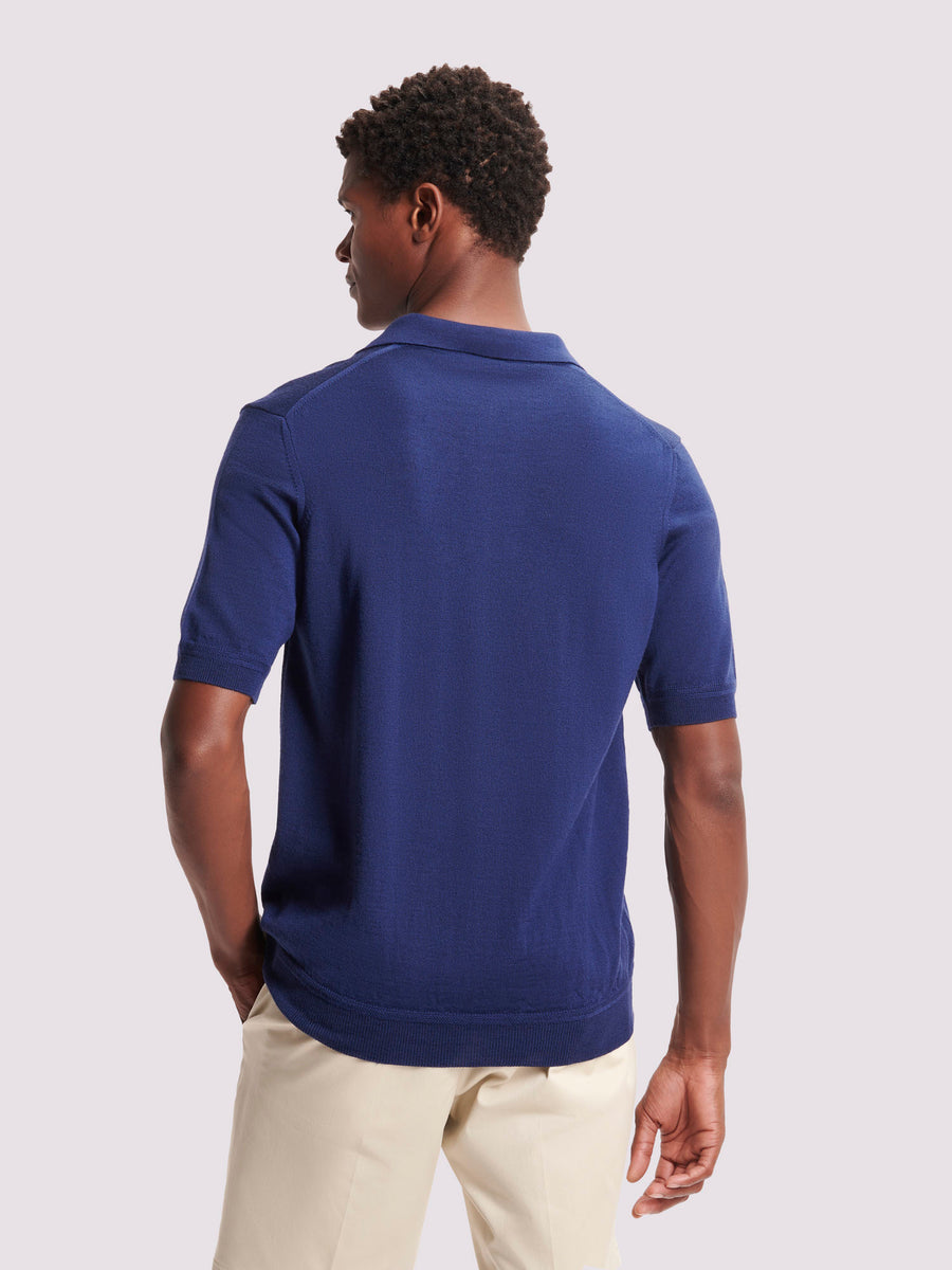 Duchamp Mens Merino Wool Riviera Polo Shirt Medieval Blue