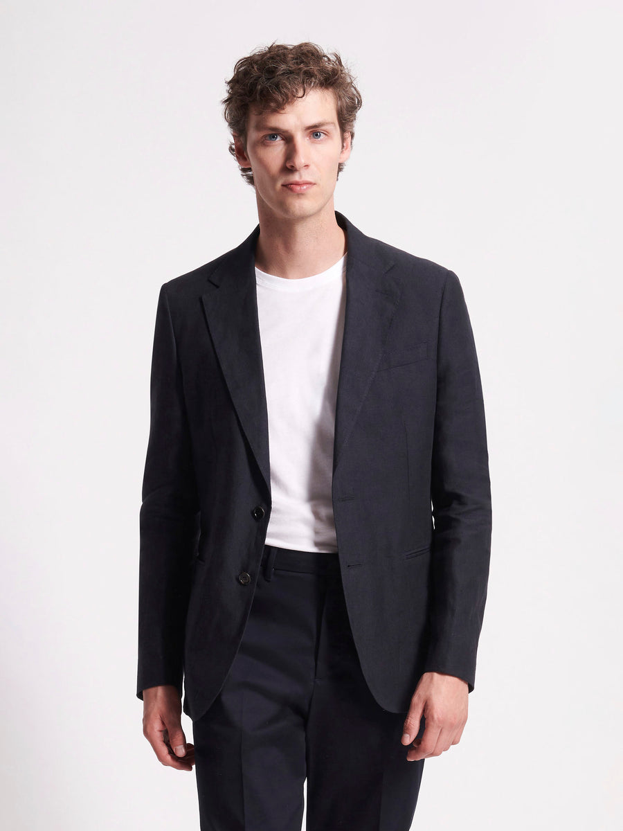 Single Breasted 2 Button Linen Blazer Dark Navy