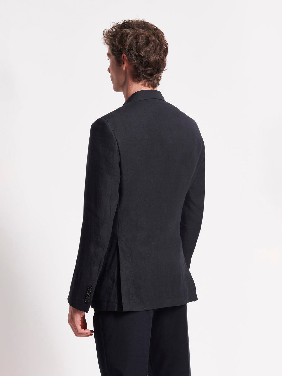 Single Breasted 2 Button Linen Blazer Dark Navy