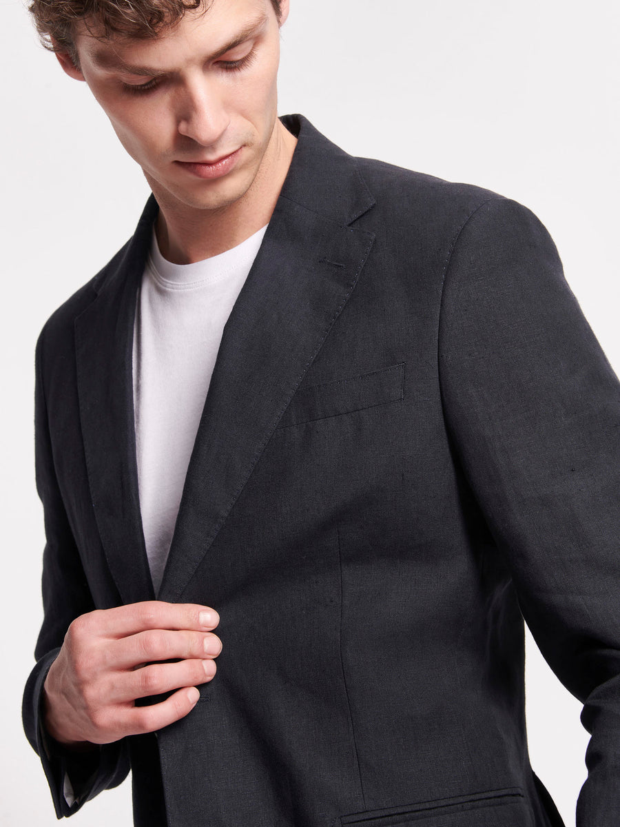 Single Breasted 2 Button Linen Blazer Dark Navy