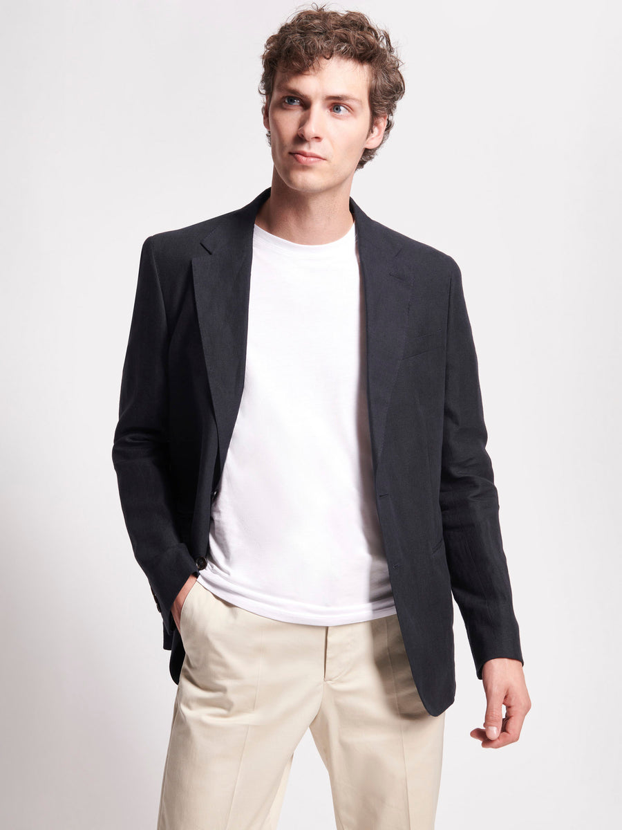 Single Breasted 2 Button Linen Blazer Dark Navy