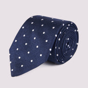 100% Silk Herringbone Polka Dot Tie in Dark Navy