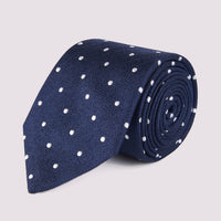 Duchamp Mens Silk Herringbone Polka Dot Pattern Tie Deep Well