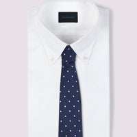 Duchamp Mens Silk Herringbone Polka Dot Pattern Tie Deep Well