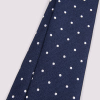 Duchamp Mens Silk Herringbone Polka Dot Pattern Tie Deep Well