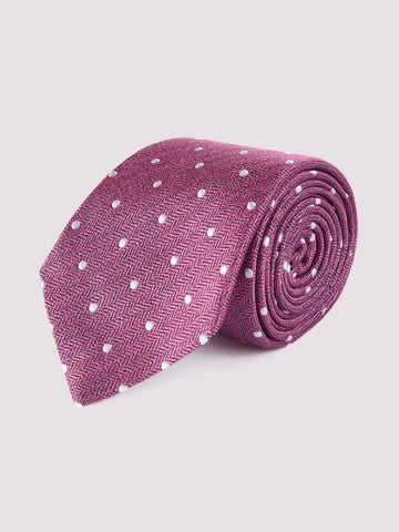 100% Silk Herringbone Polka Dot Tie in Mulberry