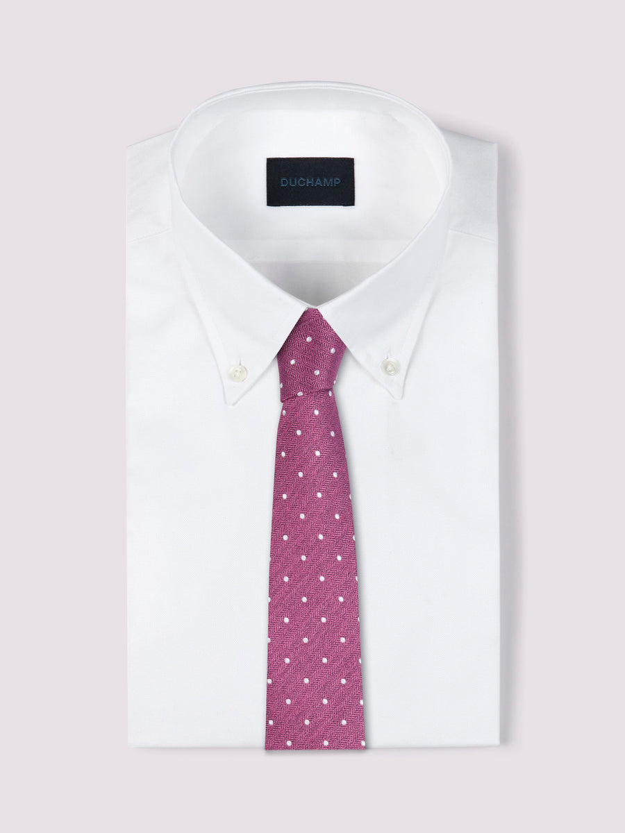 Duchamp Mens Silk Herringbone Polka Dot Pattern Tie Cone Flower