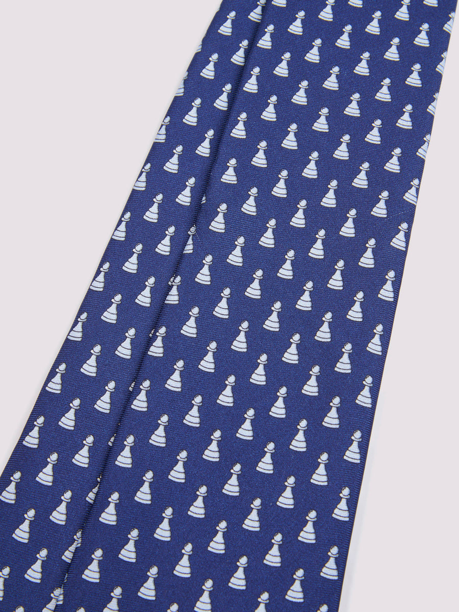 Duchamp Mens Silk Chess Piece Pattern Tie Medieval Blue