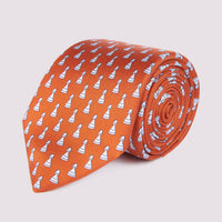 Silk Tie Chess Piece Print Orange