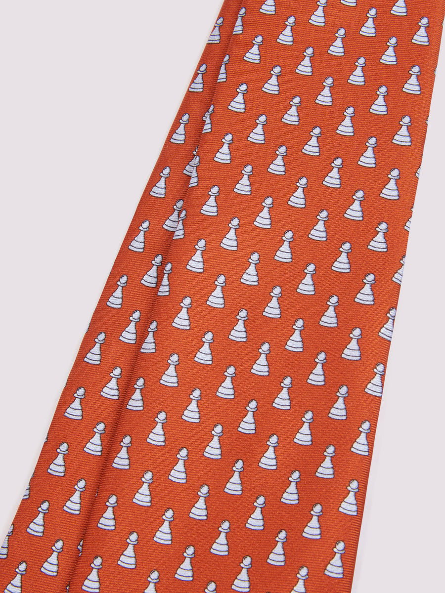 Duchamp Mens Silk Chess Piece Pattern Tie Gold Flame