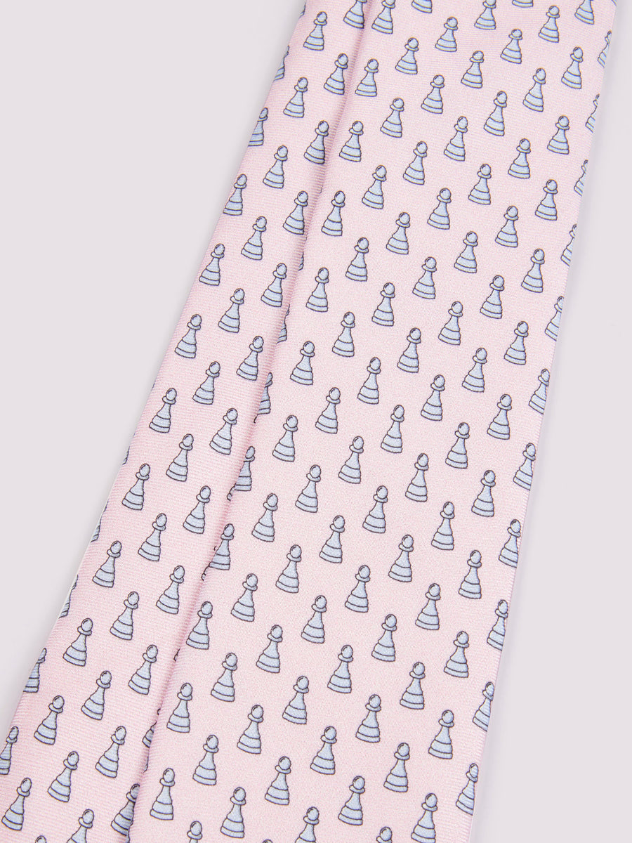 Duchamp Mens Silk Chess Piece Pattern Tie Pink Icing