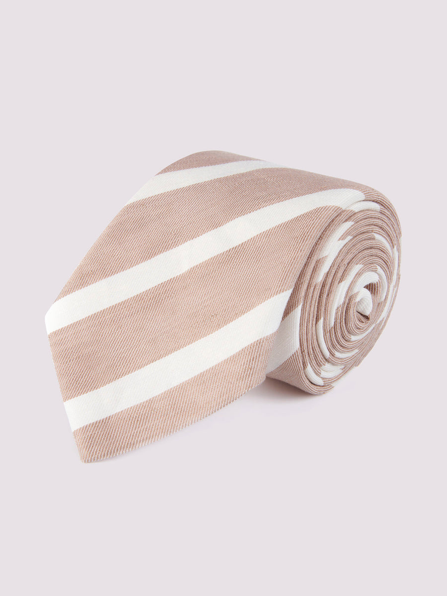 Duchamp Mens Silk Angled Stripe Pattern Tie Warm Sand