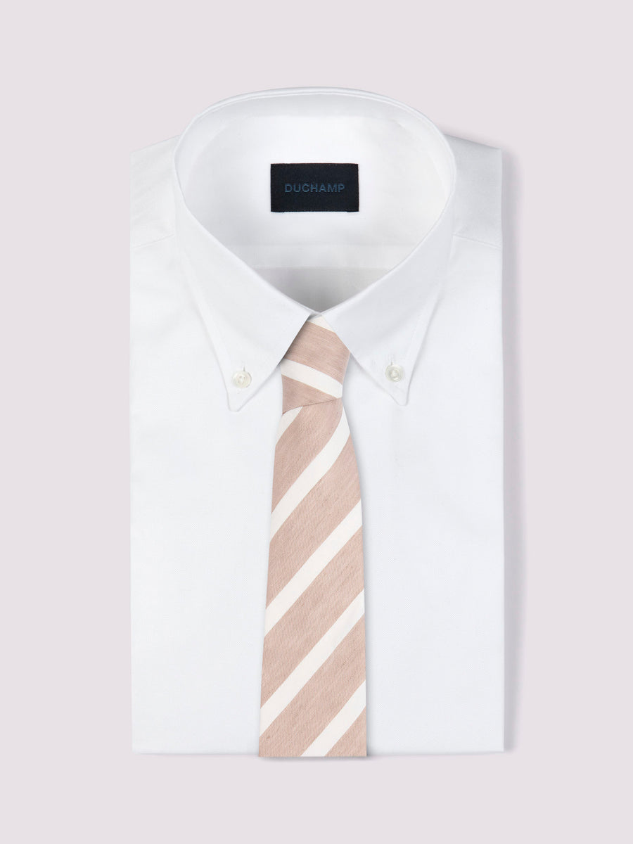 Duchamp Mens Silk Angled Stripe Pattern Tie Warm Sand