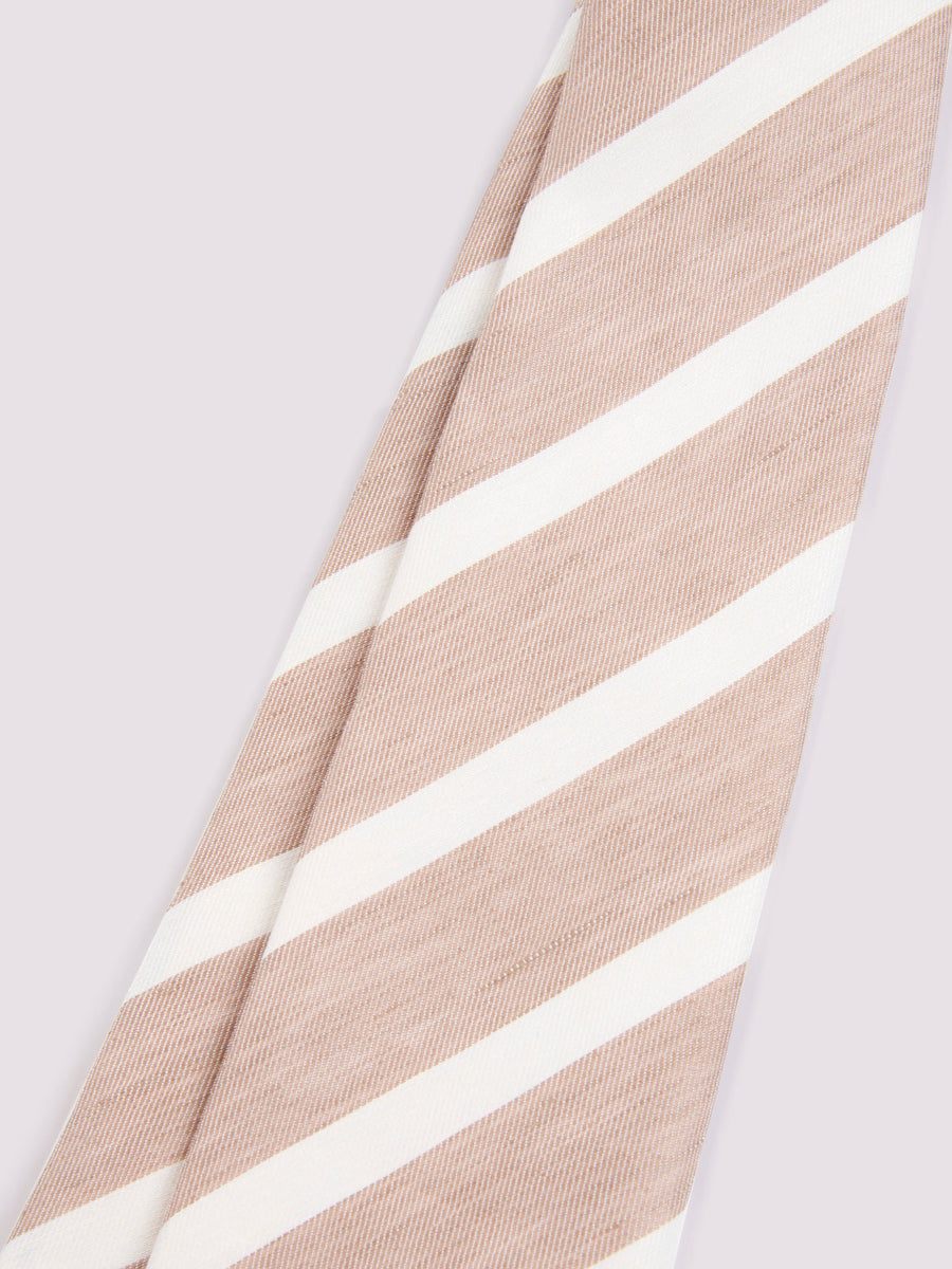 Duchamp Mens Silk Angled Stripe Pattern Tie Warm Sand