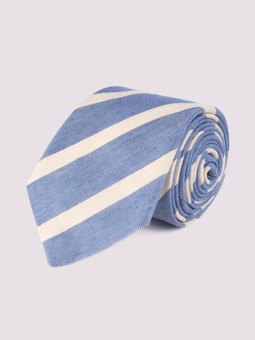 Silk/Linen Tie Angled Stripe Baby Blue