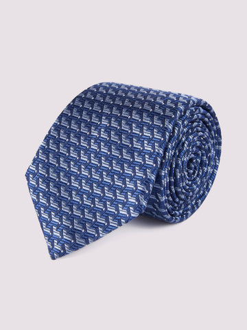 100% Silk Arrow Geo Pattern Tie in Marine Blue