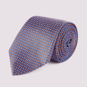 100% Silk Box Geo pattern Tie in Blue/Orange