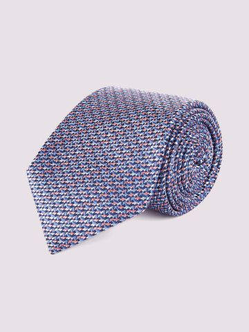 100% Silk Mini Geo pattern Tie in Marine Blue