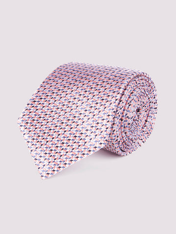 Duchamp Mens Silk Mini Geo Pattern Tie Pink Icing