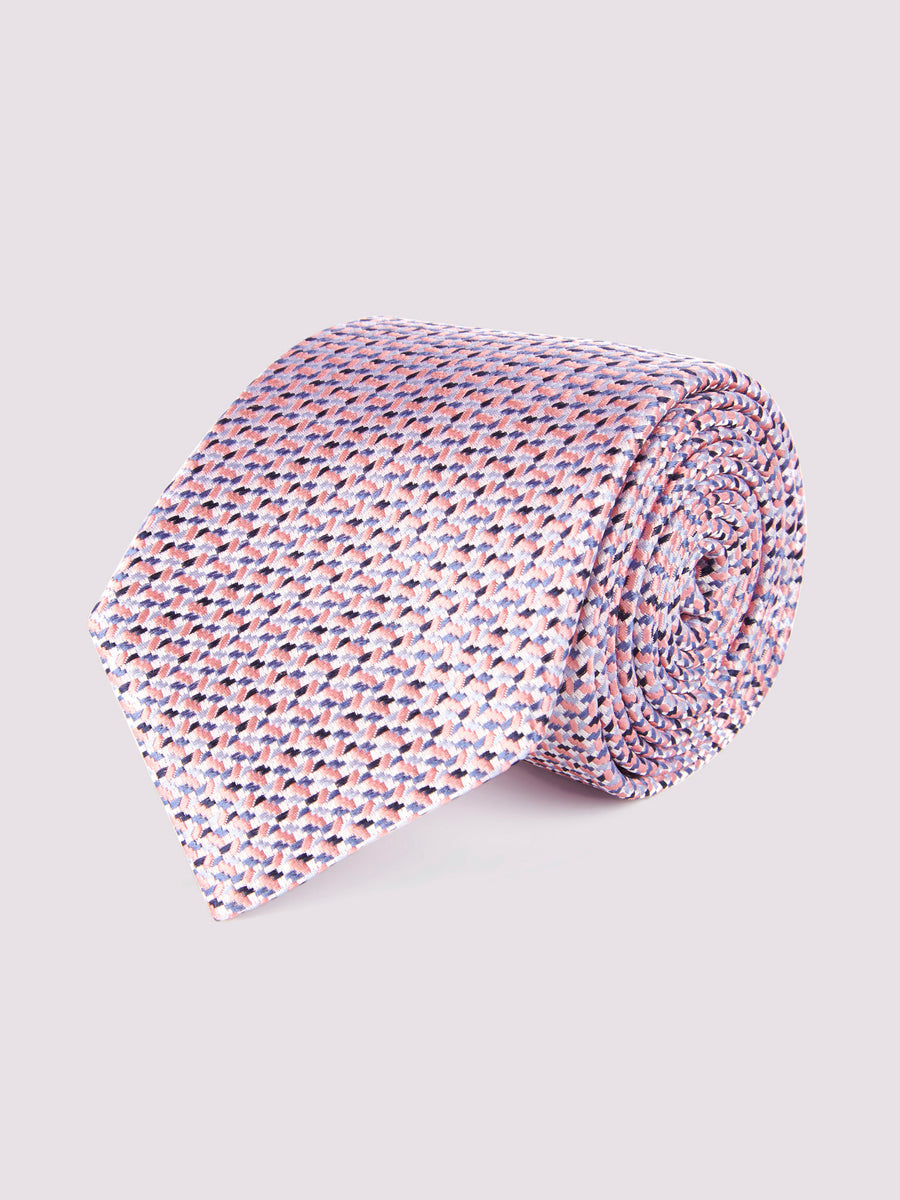 Duchamp Mens Silk Mini Geo Pattern Tie Pink Icing