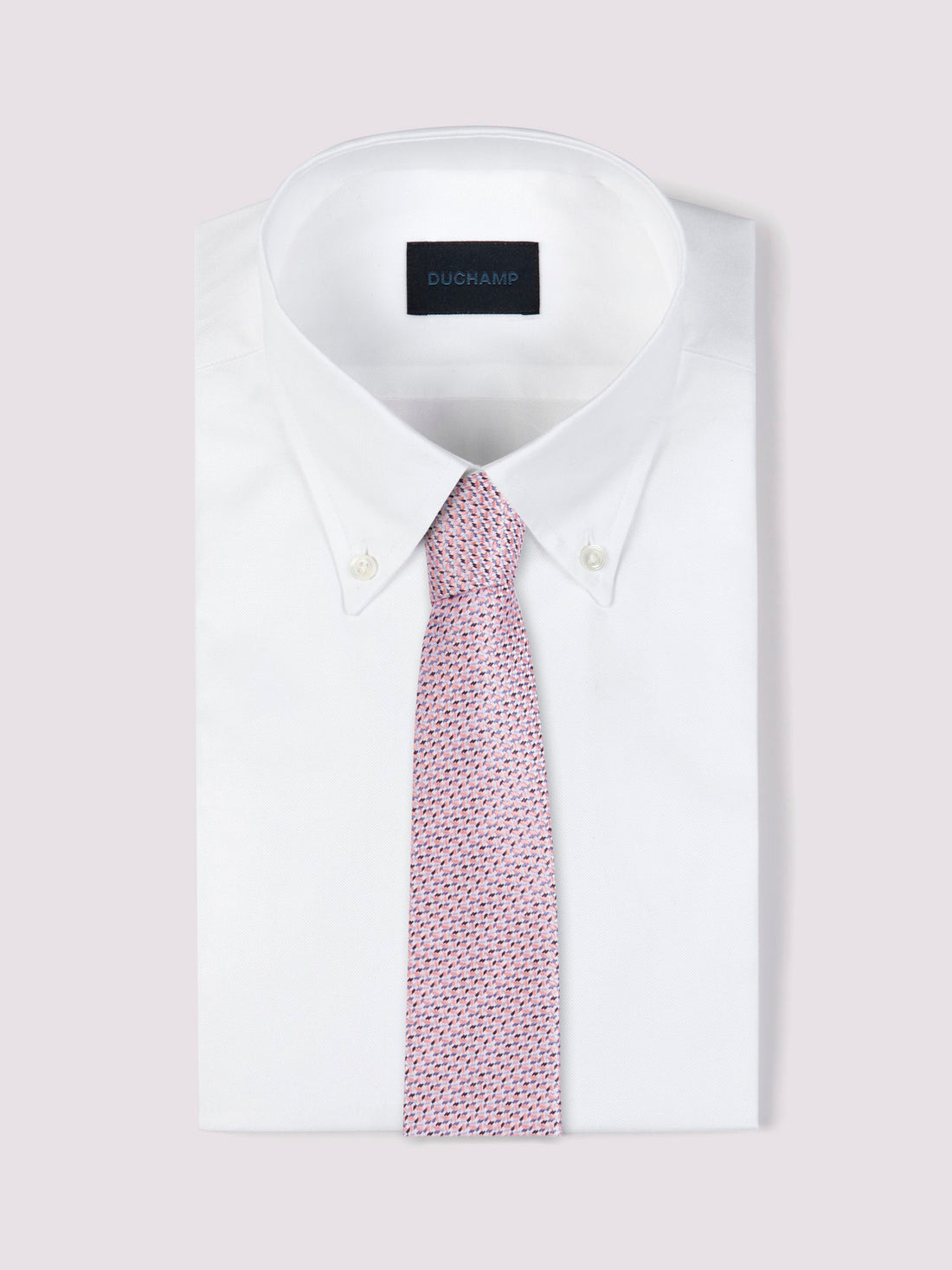 Duchamp Mens Silk Mini Geo Pattern Tie Pink Icing