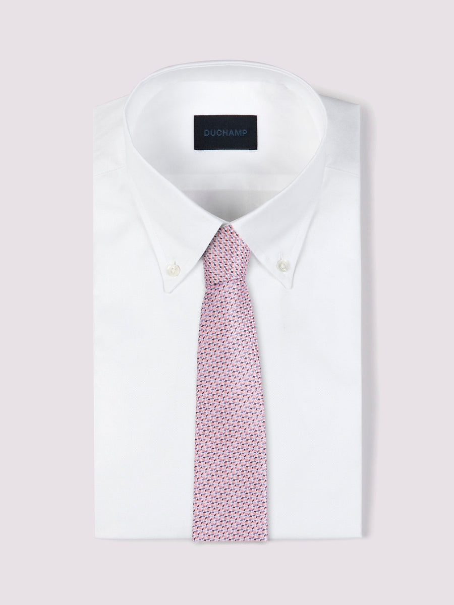 Duchamp Mens Silk Mini Geo Pattern Tie Pink Icing